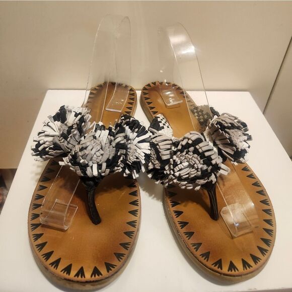 Kate Spade "Idette" Blk/ Wht.Leather Fringe Flip Flop Sandals Sz.10 Ret. $145 - Picture 3 of 8